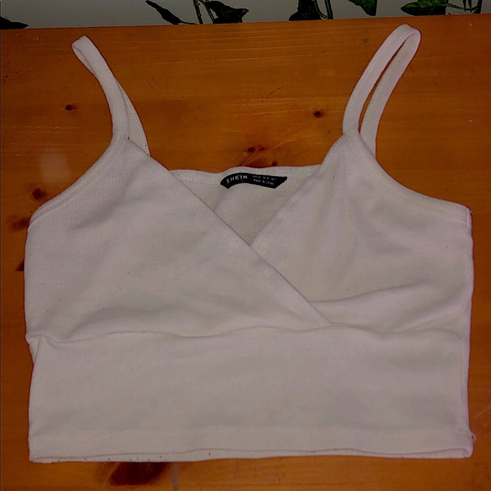 Surplice Neck Rib-knit Crop Cami Top